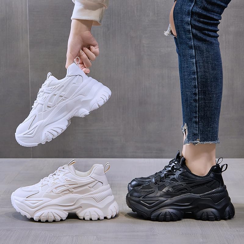 Leichte Trainer mit Dicker Sohle für Frauen, die lässige, atmungsaktive Laufschuhe tragen, Retro-Sneakers mit rutschfesten, stoßdämpfenden Schuhen für draußen