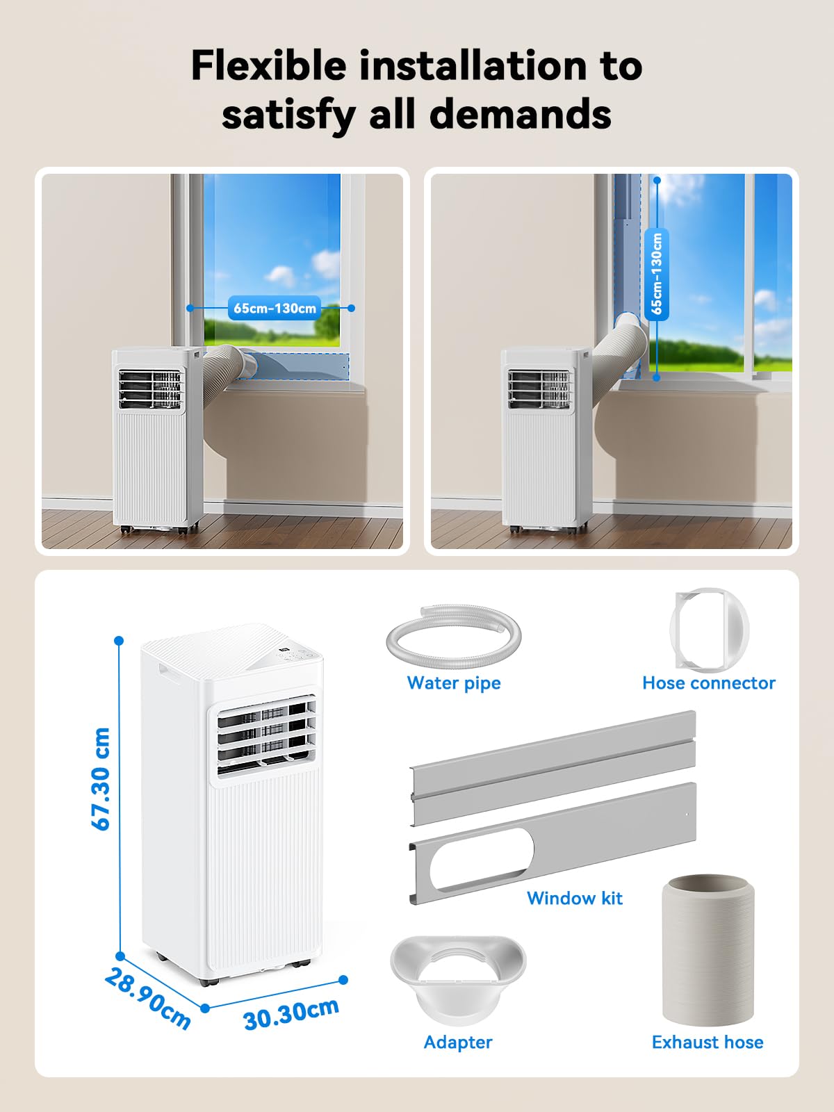 Mobiles Klimagerät 7000 BTU, 4-in-1 Mobile Klimaanlage mit Abluftschlauch & 4m Fensterabdichtung, Ohne Bohren (für Kipp- & Dachfenster), Kühlen & Entfeuchten für Räume bis 25m², Alpinweiß