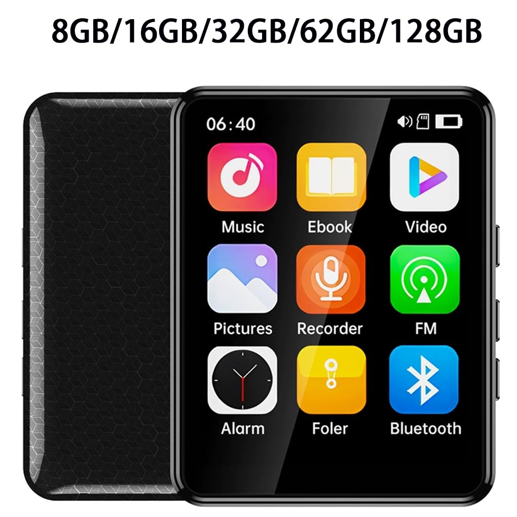 Reproductor de música con Bluetooth, batería de Larga duración y Biblioteca de música Esencial. Reproductor de portátil con Bluetooth, Totalmente, Negro, 128 GB