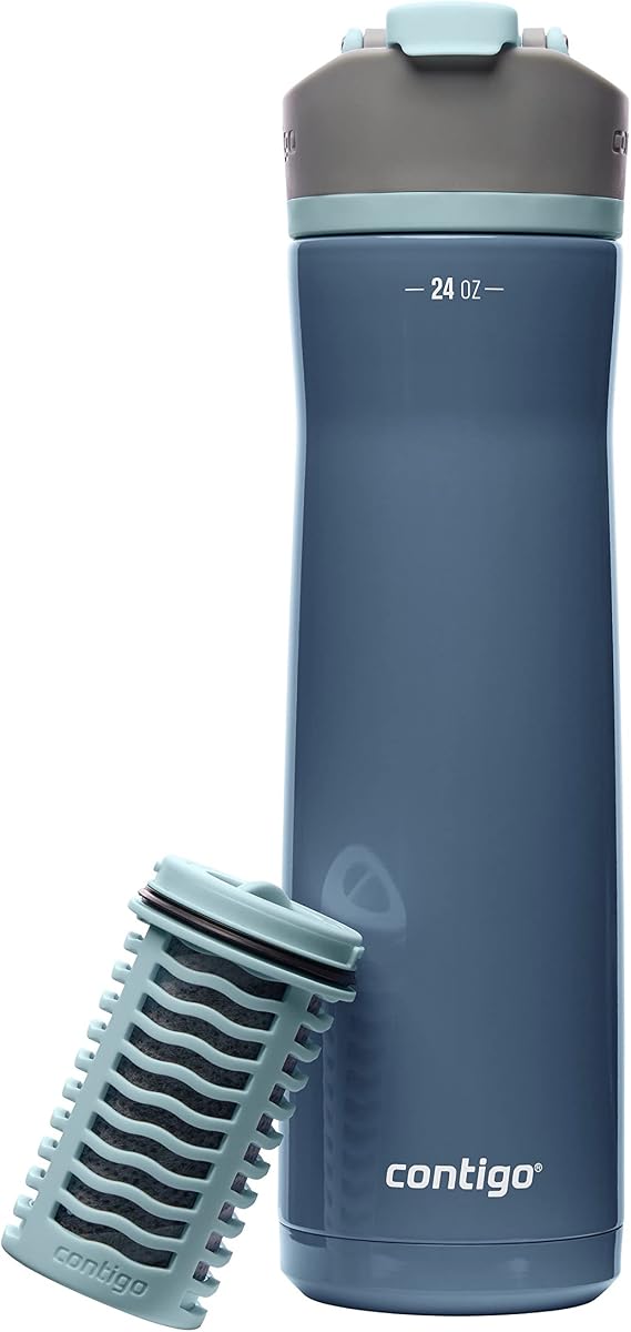 Contigo Clybourn Chill Botella de agua con filtro FreeFlow de acero inoxidable con SELLO AUTOMÁTICO, 24 oz., Dark Ice