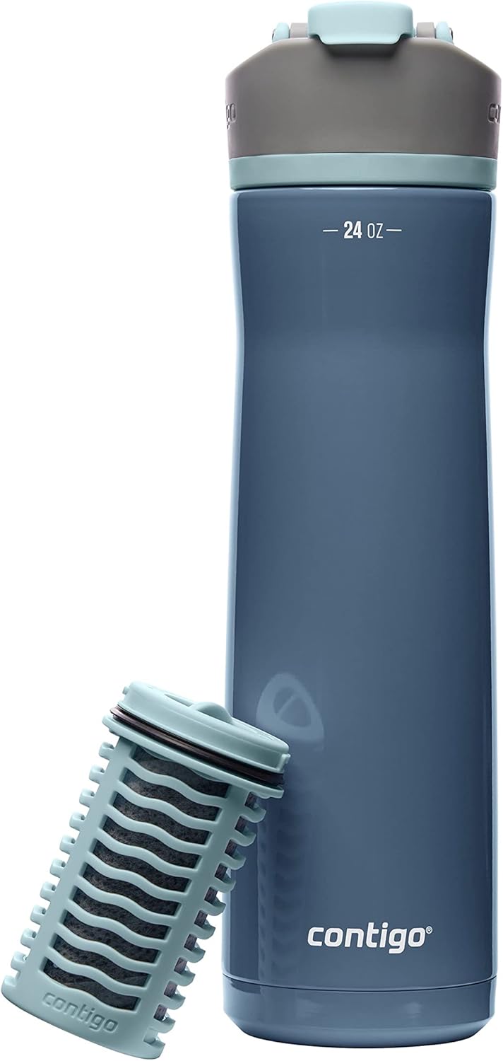 Contigo Clybourn Chill Stainless Steel FreeFlow Filter Water Bottle with AUTOSEAL, 24oz., Dark Ice
