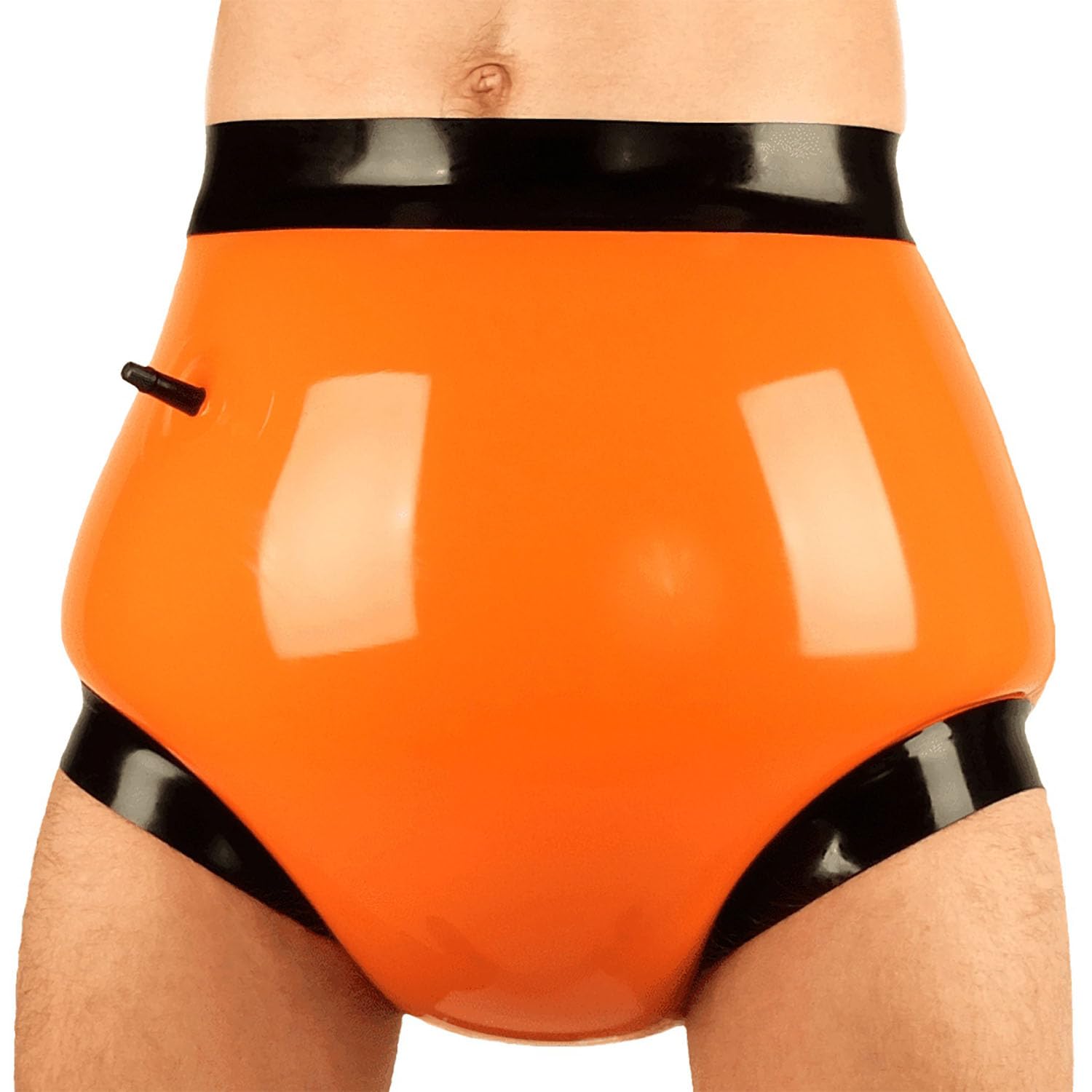 Zweilagiger Latex Orange mit schwarzem Rand Aufblasbarer Slips,Herren Gummi Shorts Windeln Überhosen Unterwäsche