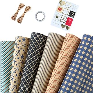 12 x Recyclable Wrapping Paper & 2x10m Jute Strings,Eco Kraft Gift Wrap Paper,100% Recycled Gift Wrapping Paper for Birthday, Holiday,Party,Baby Shower, Men,Women,Girls,Boys