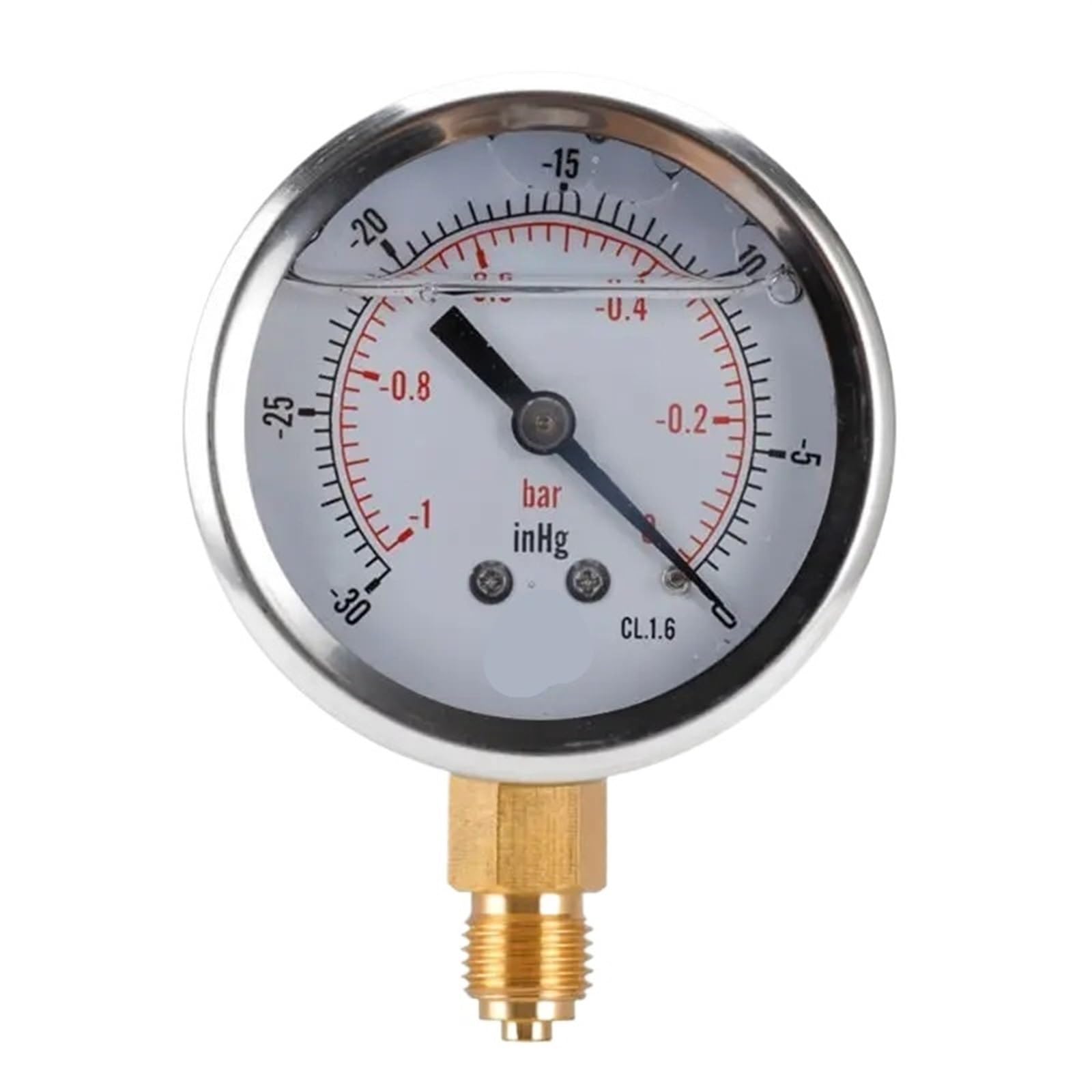 Manómetro de vacío compuesto de fondo de 1/4 con relleno de glicerina de 68 mm -1/+10 bar y -30-150 inhg/psi, 1 unidad(0bar)