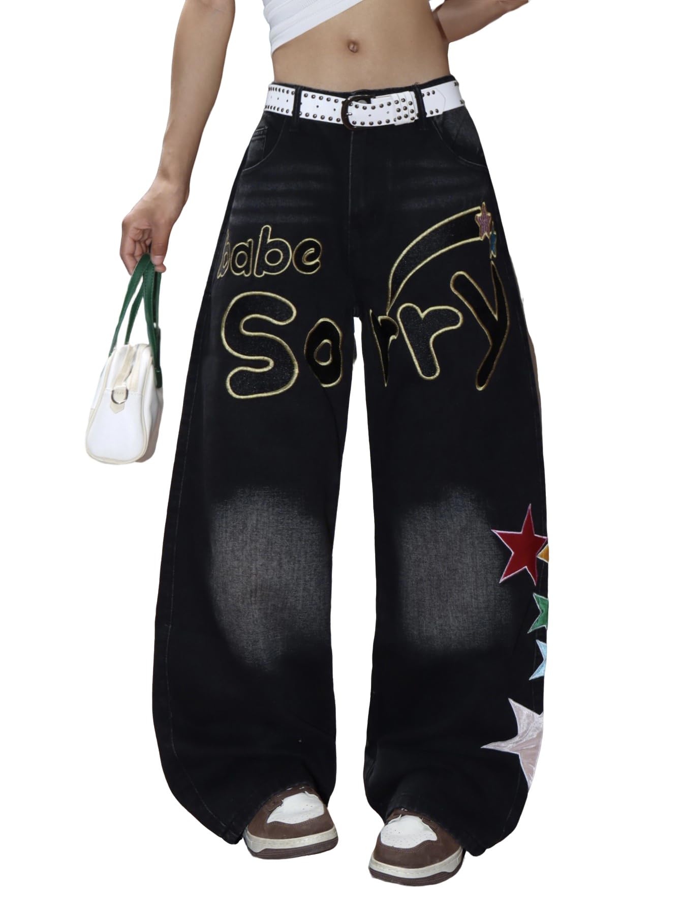 Womens Baggy Jeans Wide Leg Denim Pants Y2k 90s Vintage Hip Hop Loose Long Trousers Streetwear
