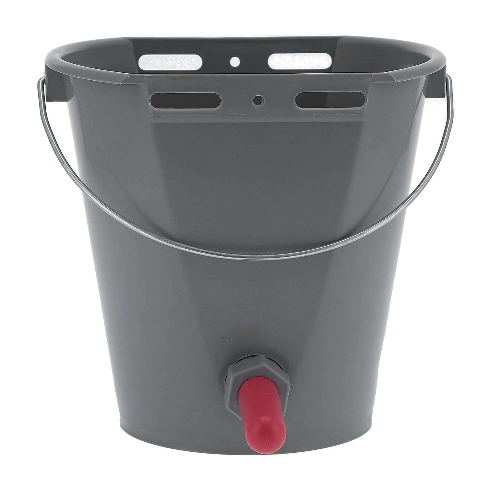 Cubo alimentador de 8 litros, plástico Gris Duradero de Calidad alimentaria, Gran Capacidad para Granjas y ganadería con alimentación de Leche con 2 tetinas (para Ganado)