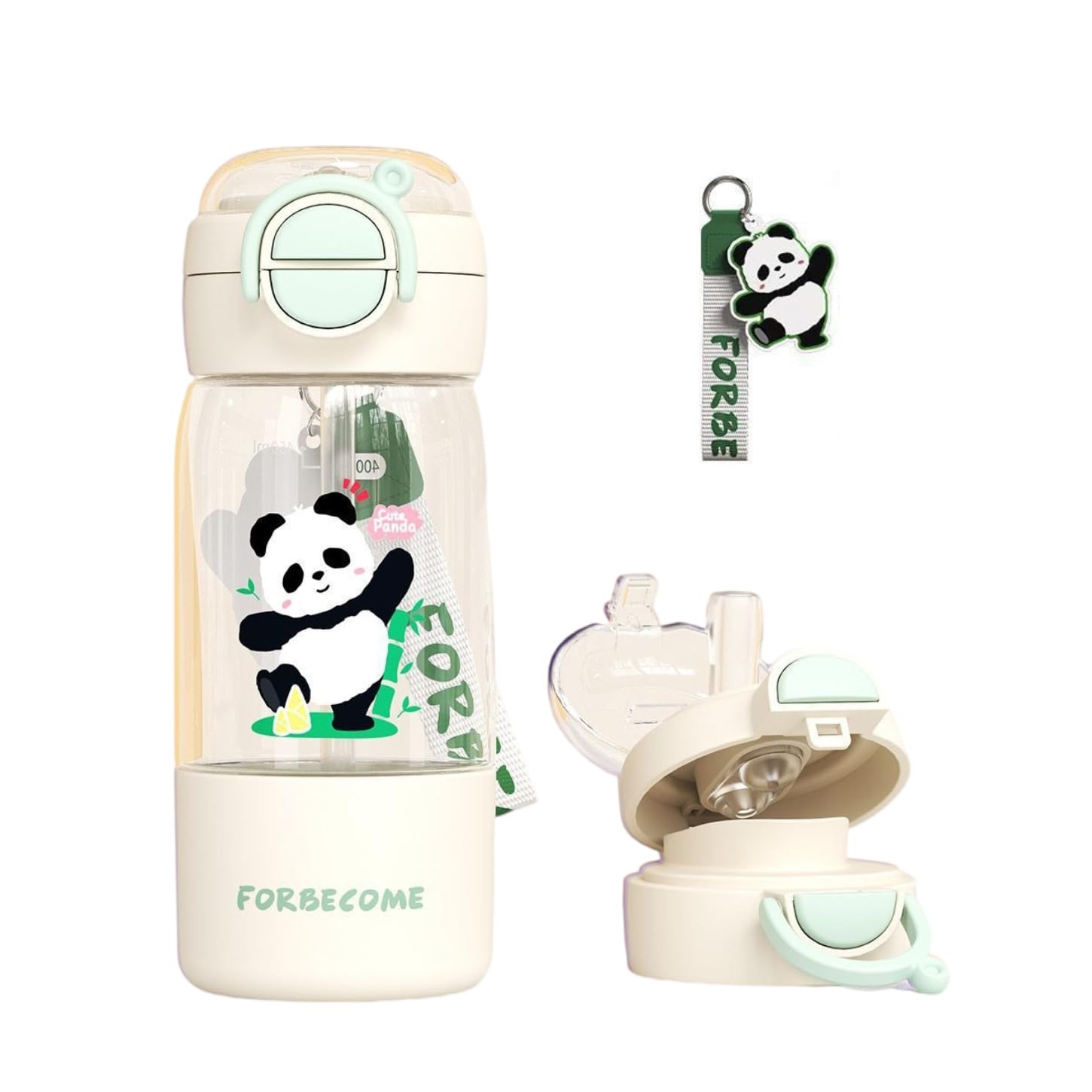 MIFKLMV Kids Water Bottles With Straw, 580ml Drinks Bottle with Carry Handle, 100% Leakproof Children's Bottle, Bottom Detachable, Fliptop Lock, BPA free Sport Bottle for Girls Boys (Beige - Panda)