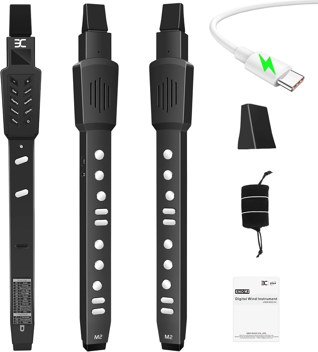 EX Instrumento de viento digital eléctrico, saxofón eléctrico, con 12 tonos, 3 modos de digitación, rango de 3 octavas, vibrato y transposición automáticos, Bluetooth MIDI y recargable, negro
