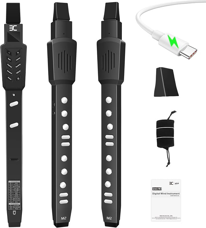 EX Instrumento de viento digital eléctrico, saxofón eléctrico, con 12 tonos, 3 modos de digitación, rango de 3 octavas, vibrato y transposición automáticos, Bluetooth MIDI y recargable, negro