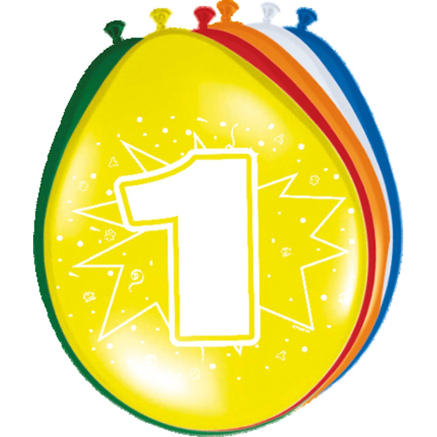 Folat - 1 Year Balloons for Party Decoration - Multicolor - 12In / 30cm - 8 pieces, Multi-coloured