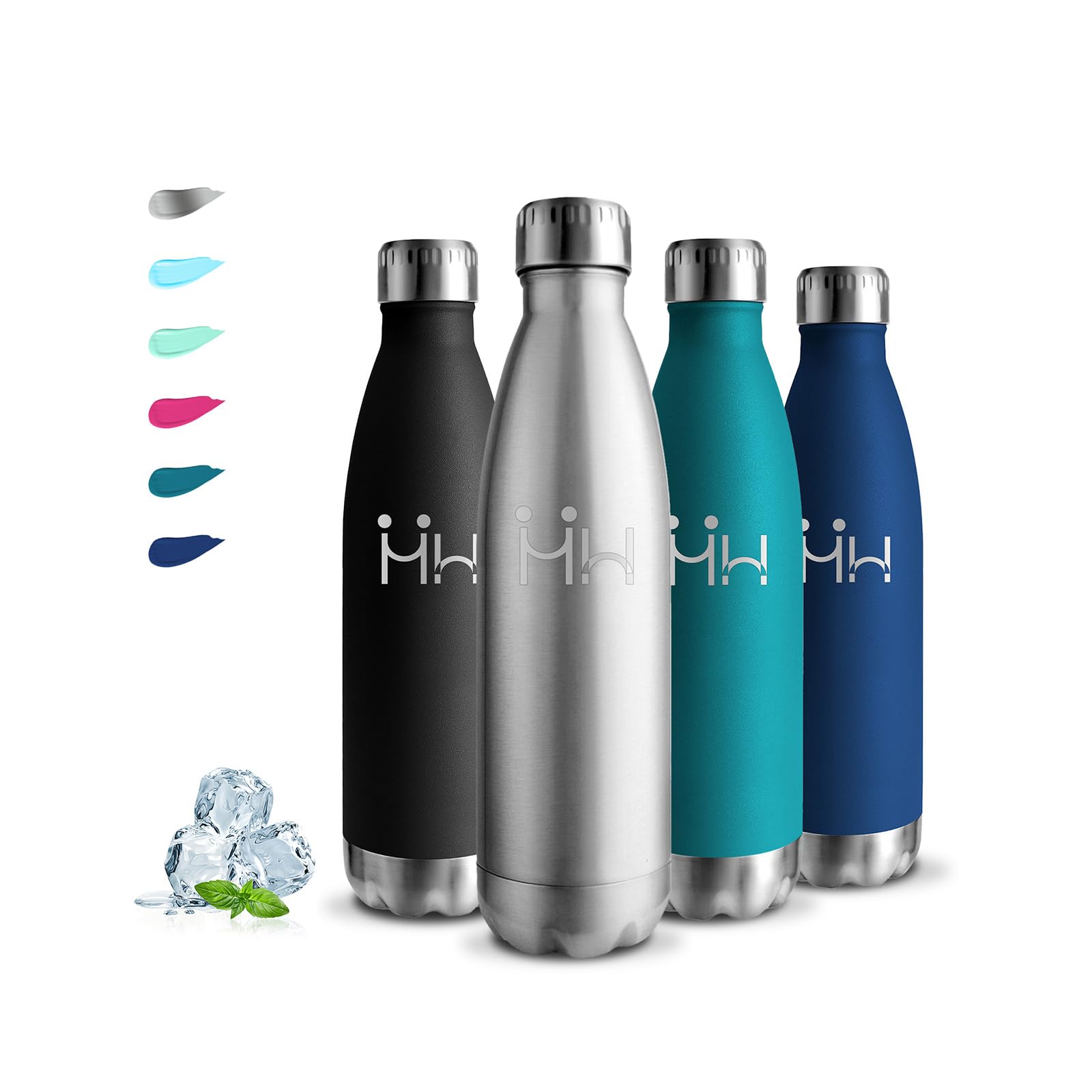 Borraccia Termica, 500 ml Borraccia Acciaio Inox, Borracce Termiche, Senza BPA, Borraccia Inox, Senza Perdite, Mantiene Caldo per 12 Ore/Freddo 24 Ore, Borracce per Scuole, Uffici, Campeggio, Viaggio
