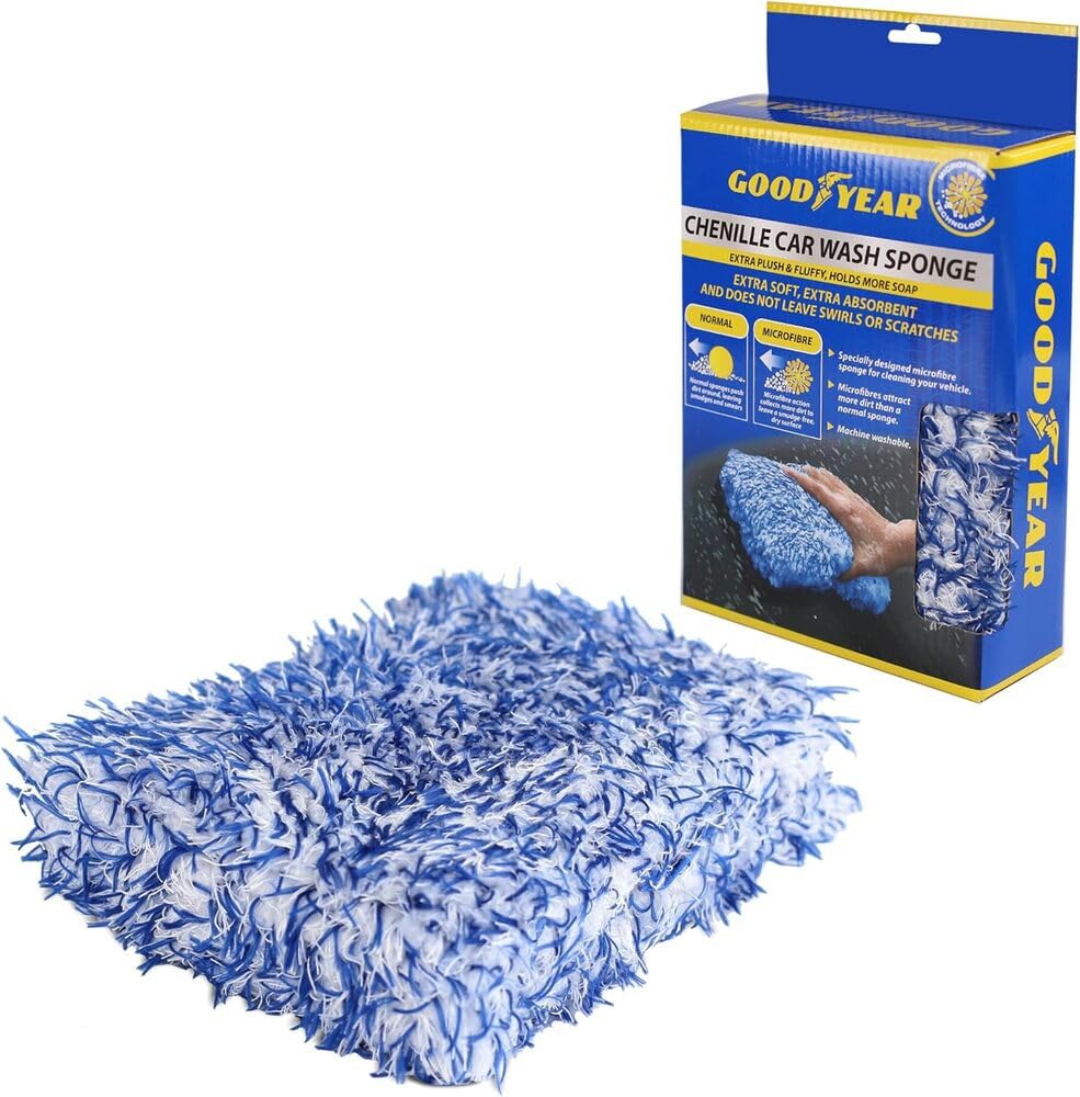 Goodyear Chenille Luxury Wash Sponge Car Wash Microfibre Cleaning Mitt Valet 5055441452258