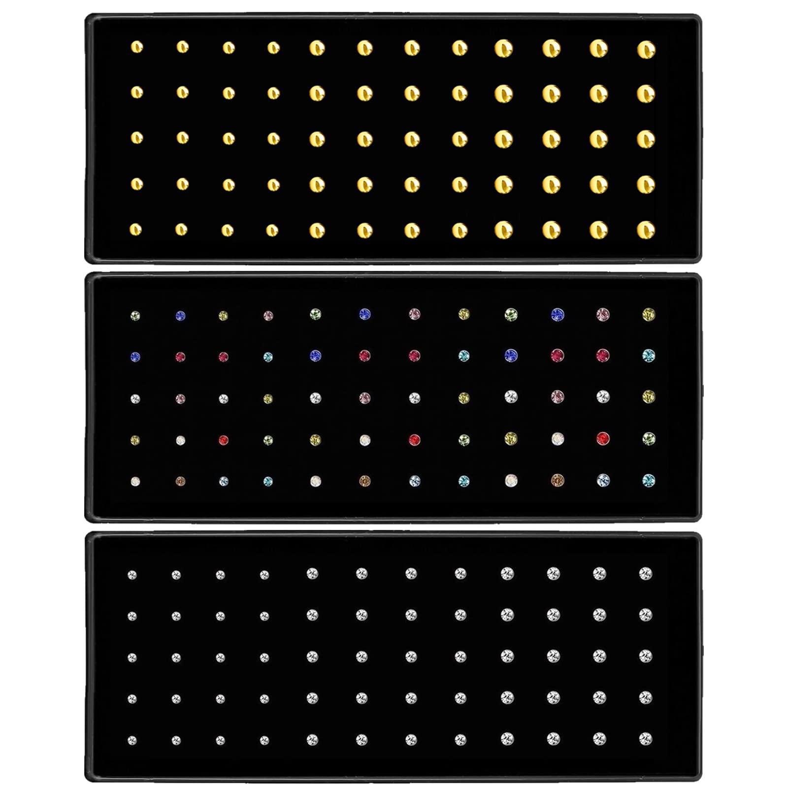 3 Sets 160Pcs Nose Rings Studs and Hoops, Straight/L-shaped/Screw-shaped Surgical Stainless Steel Nose Rings for women men, Hypoallergenic Nose Piercing Jewelry and Ideal Gift, Metal, drusy quartz