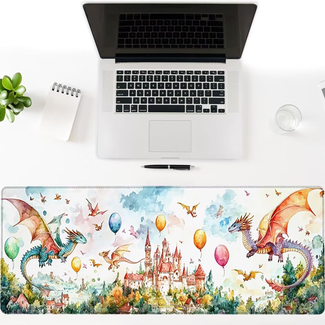 Podkładka pod mysz XXL Dragon - 1600x800x3mm - wielokolorowa duża mata na biurko z przeszytymi krawędziami i antypoślizgowa wodoodporna do komputera, przenośna poprawia precyzję i szybkość -35568