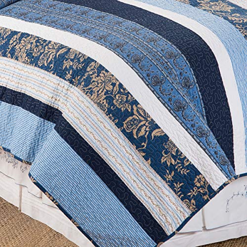 C&F Home Lakeland Blue And White Stripe Twin Sham 2 Piece Machine Washable Cotton Quilt Set Twin Quilt Set Blue #TOP2