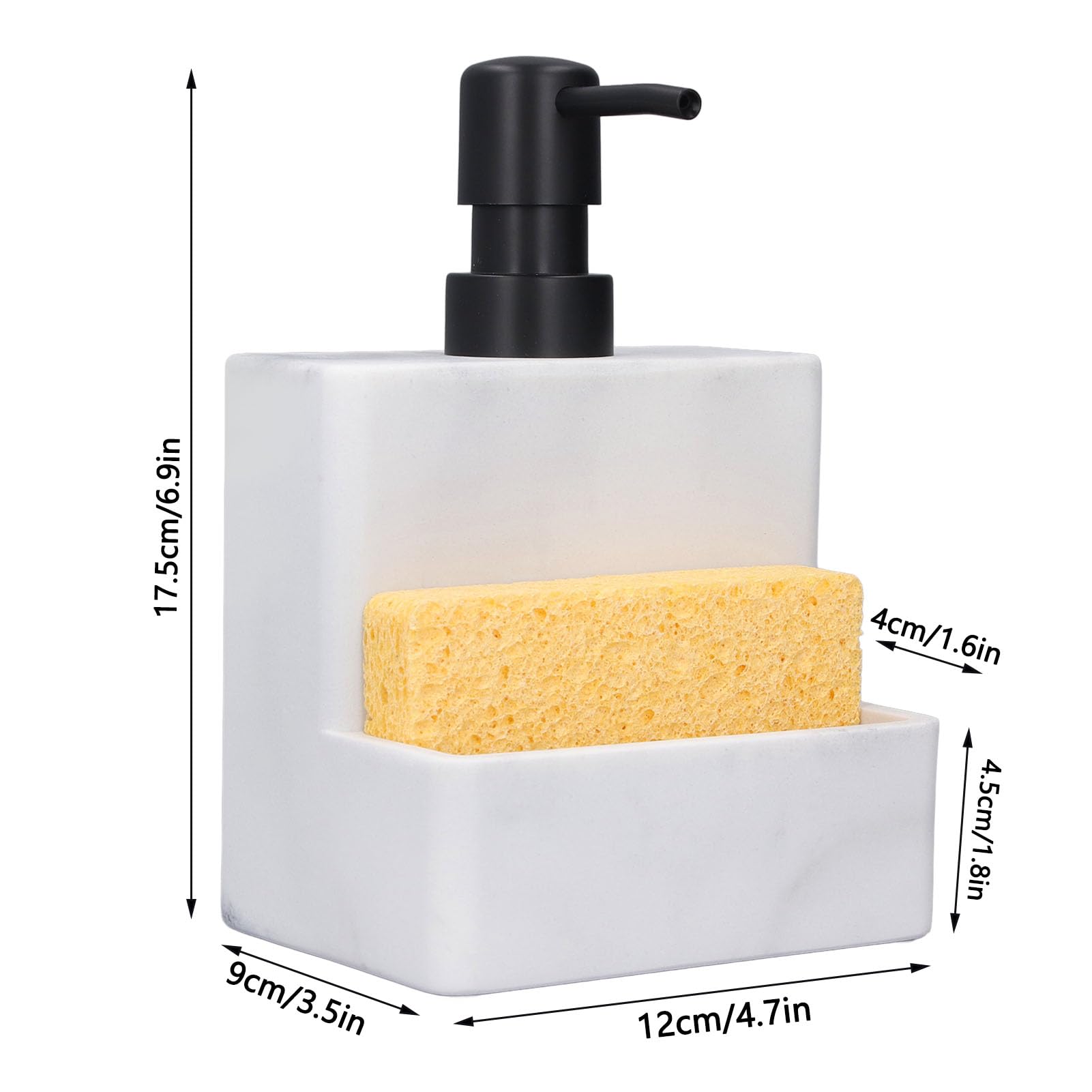 Kitchen Dish Soap Dispenser with Sponge Holder, 2 In 1 Refillable Soap Pump Dispenser Resin Hand Soap Pump and Spong Caddy, Countertop Organizer for Bathroom, Kitchen Sink, Office