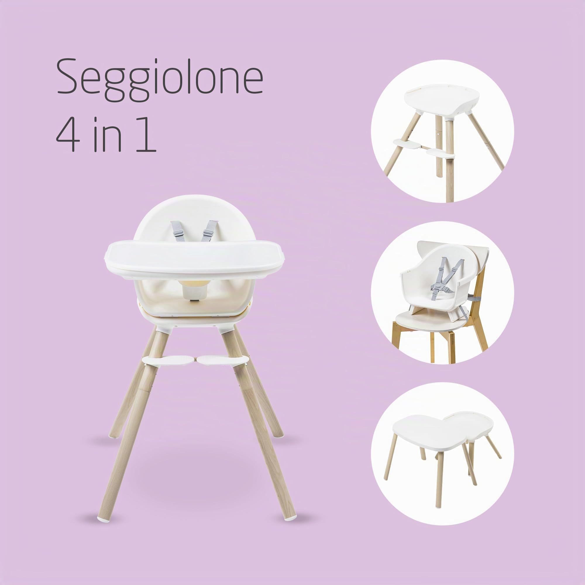 Maxi-Cosi Moa Seggiolone Pappa Evolutivo, 6 Mesi-7 Anni, 0-25 kg, Seggiolone Pappa Bimbi Regolabile, Si Trasforma in Alzasedia, Sgabello e Tavolino con Sedia, Colore Beyond White