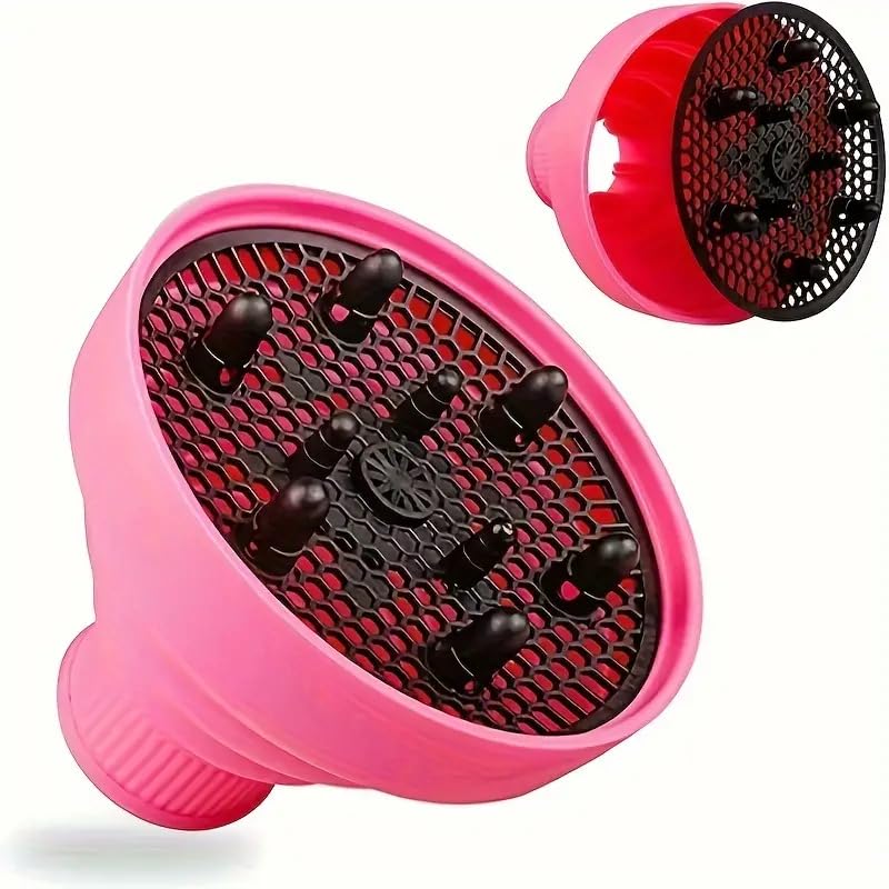 Difusor de Pelo Plegable para Secador con Boquilla hasta 5 cm | Define Rizos y Ondas, Reduce Encrespamiento y Añade Volumen | Portátil para Cabello Rizado u Ondulado - Rosa