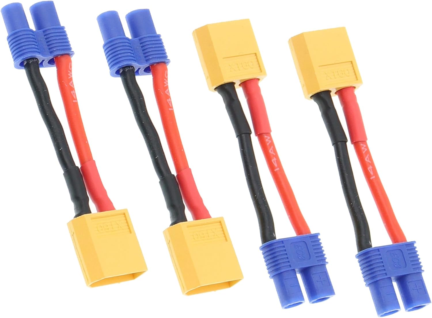 4PCS Female EC3 Plug to Male XT60 Plug Connector Adapter Cable Compatible with RC Car Truck Boat Airplane Lipo Battery ESC Charger(14awg 5cm)