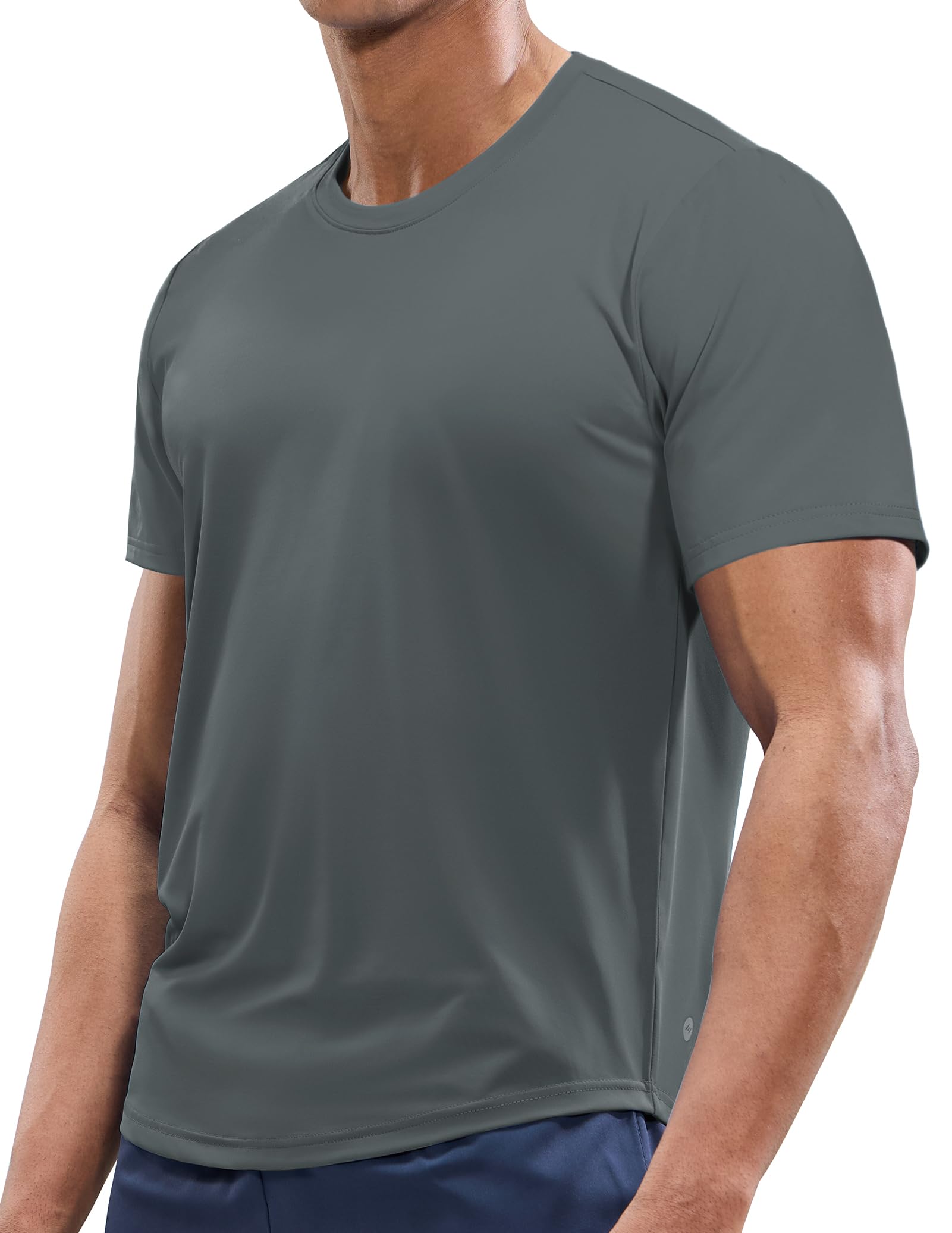MIER Camisetas de entrenamiento para hombre, ajuste seco, manga corta, atlético, gimnasio, correr, ligeras, de poliéster, UPF 50+