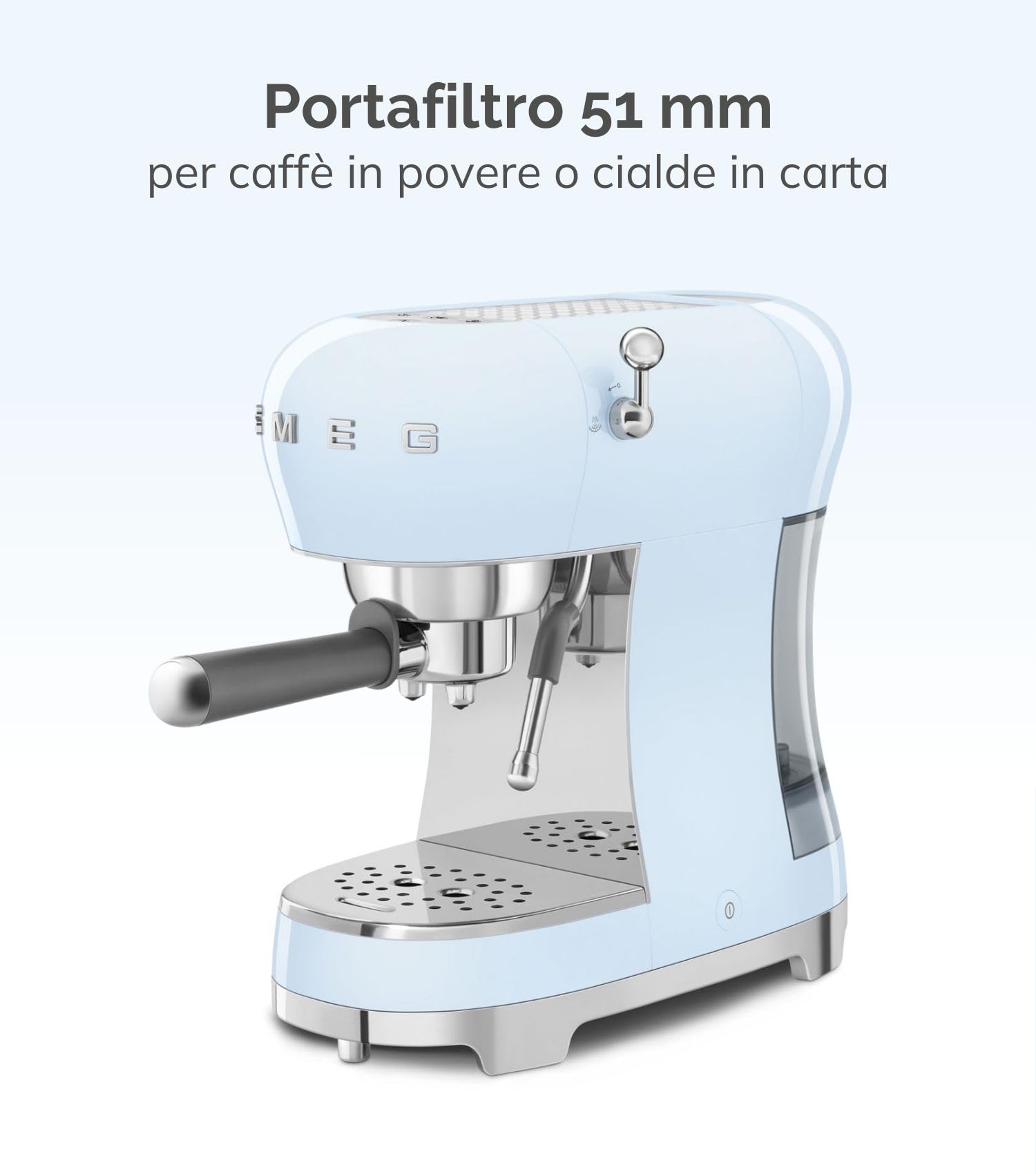 Smeg, Macchina da Caffè Espresso Manuale ECF02WHEU, Made in Italy, Cappuccino System, Thermoblock, Tazze Grandi e Funzione Caffè Doppio, Made in Italy, Dimensioni Compatte, 1350W, Bianco