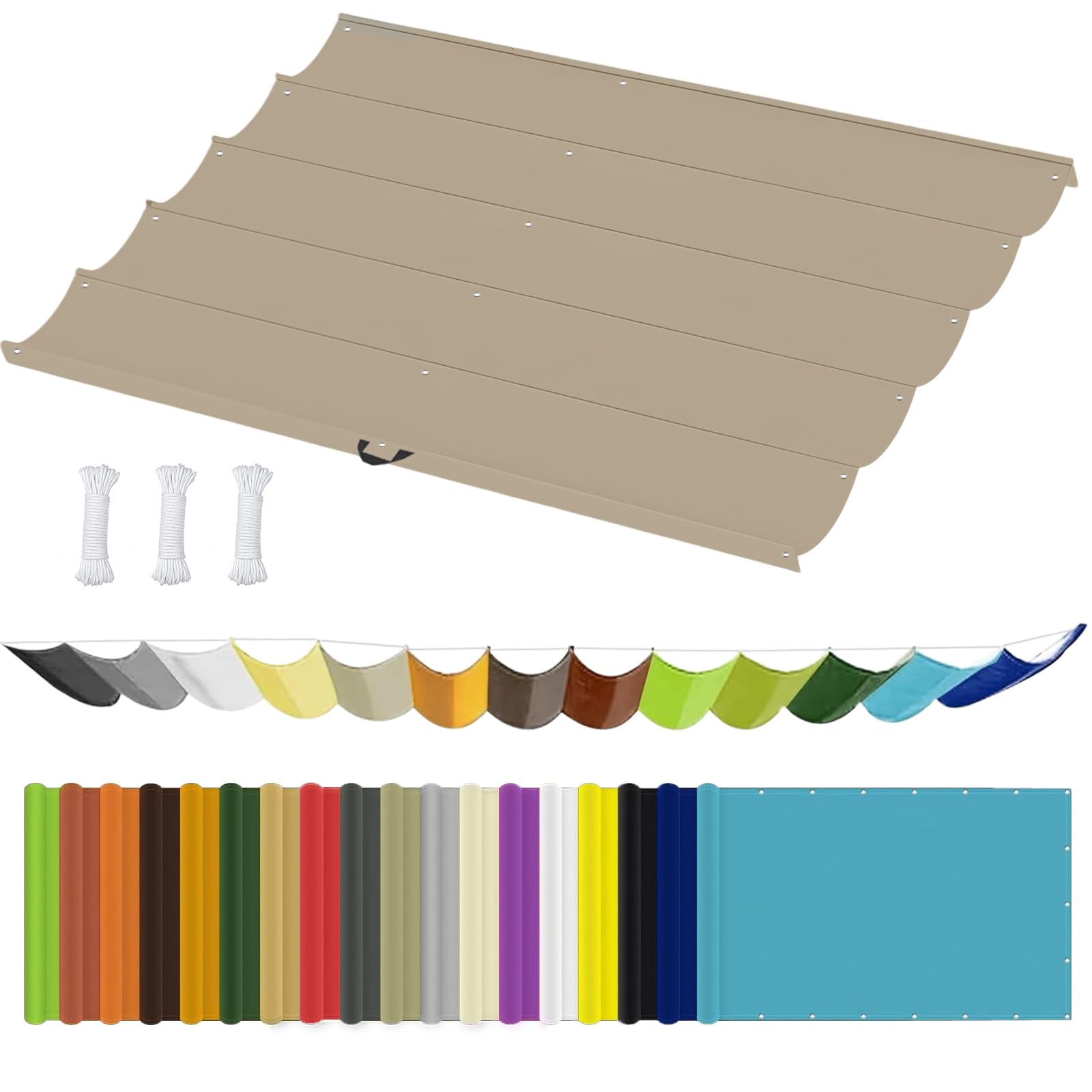 Toldo Retráctil 3 x 12 m Impermeable, 98% Rayos UV Resistente Al Desgarro, Toldo con Protección Solar, Vela Parasol, con Ojales y Cuerdas para Jardín, Pergola, Caqui