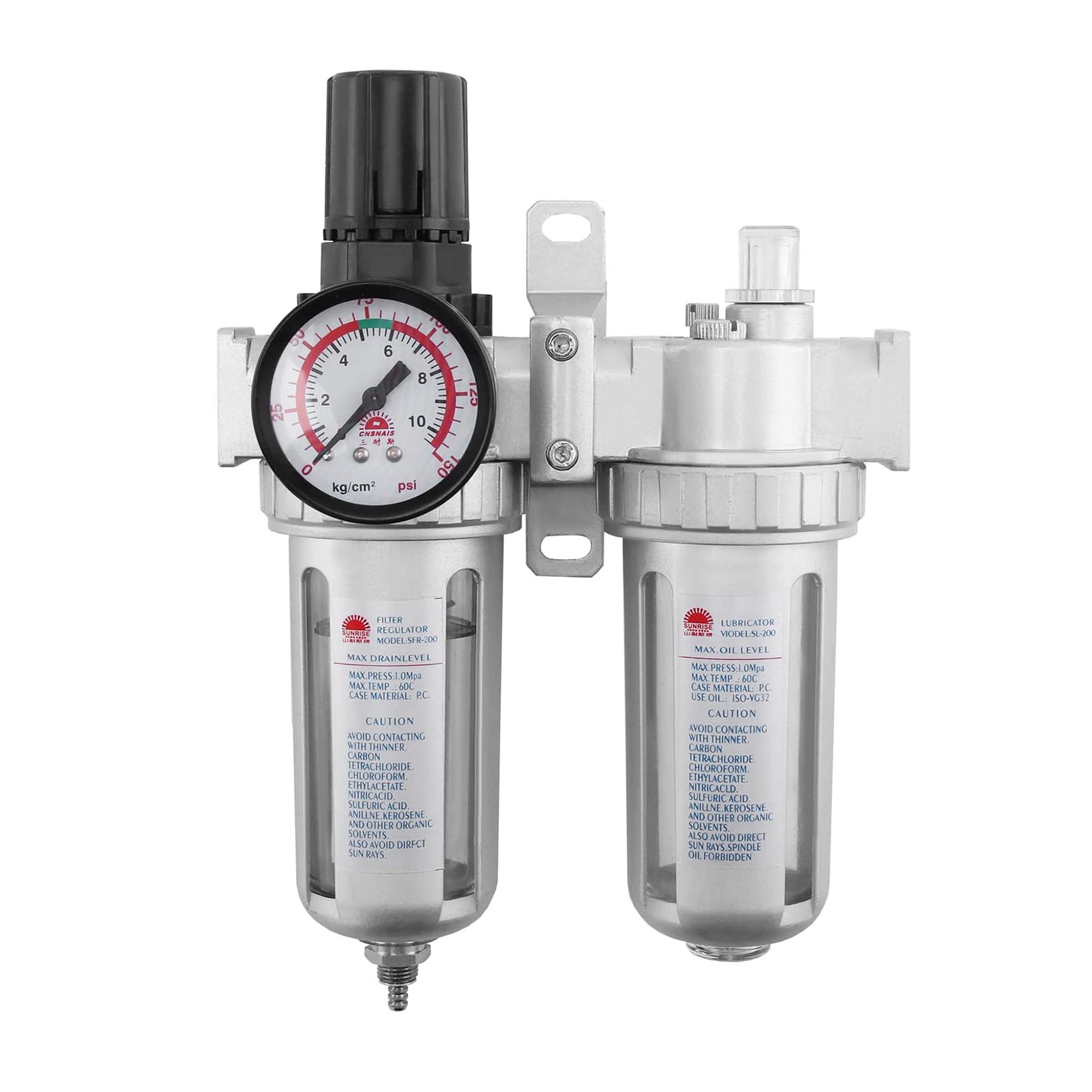 Shoze Silver Air Pressure Regulator 1/4" Bsp Moisture Trap Air Unit Compressor Oil Water Filter Regulator