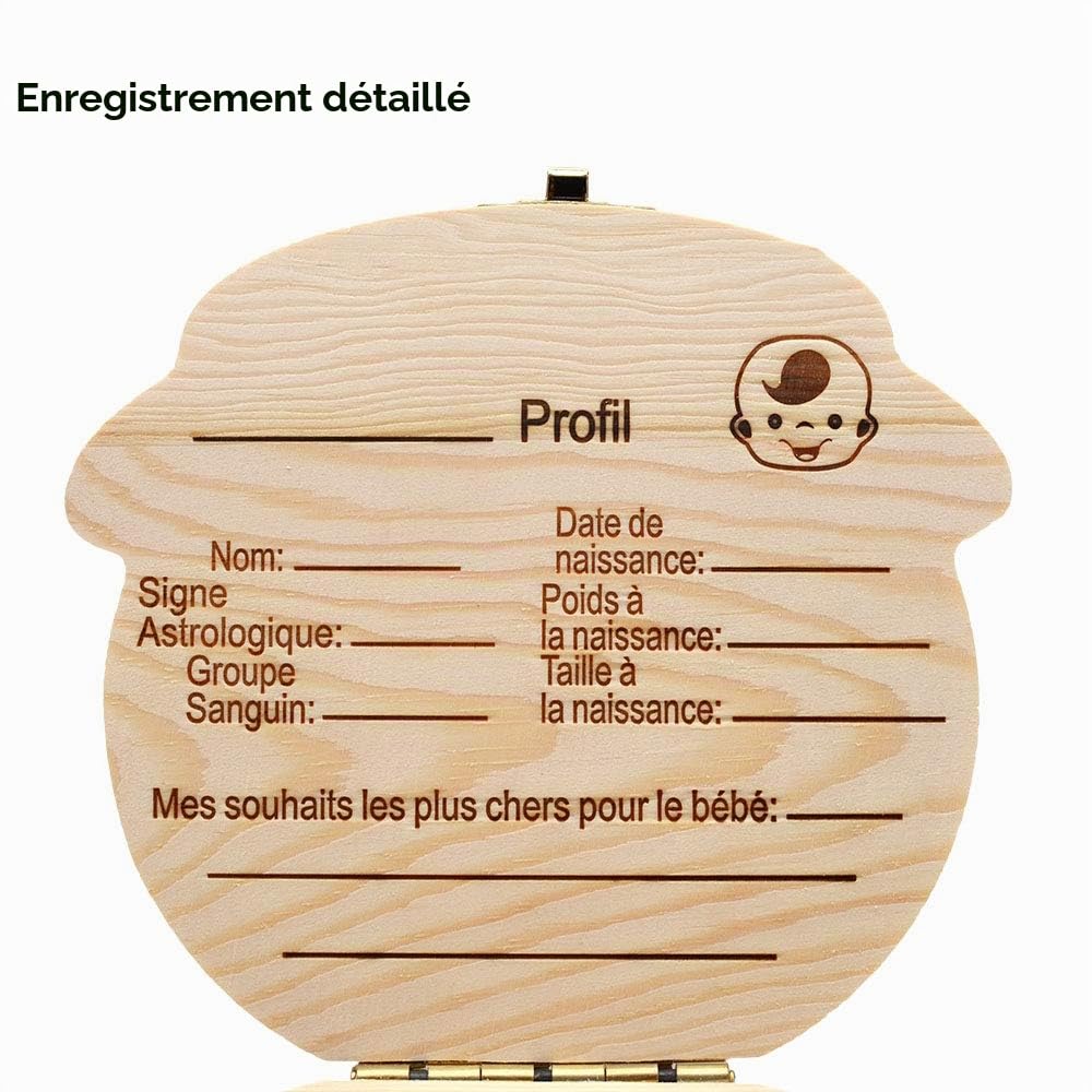 Boîte à dents pour enfants, boîte de rangement pour dents de bébé Sauvegarder dans une boîte de rangement en bois Boîte à souvenirs à feuilles caduques personnalisée