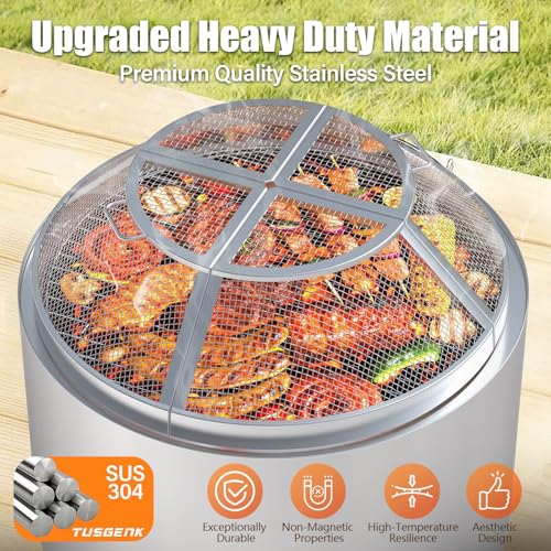 Image of Fire Pit Spark Screen for Solo Stove Bonfire Accessories, 19.5 Inch Bonfire Shield for Solo Stove Accessories, 304 Stainless Steel Detachable Mesh Fire Pit Spark Protector with Grill Function