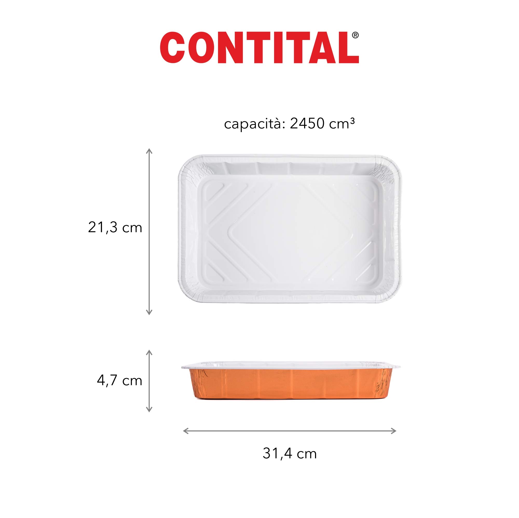 CONTITAL R2G Vaschette Alluminio Grandi 6 Porzioni | Contenitori Monouso Bianco/Rame, Teglie Forno e Microonde, Vassoi Asporto - 50 Pezzi