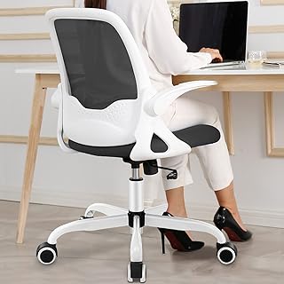 KERDOM Silla de Oficina Ergonómica, Silla de Escritorio con Reposabrazos Plegables, Silla de Computadora de Malla, Silla de Trabajo, Silla Ligera, Silla Giratoria de 360 °