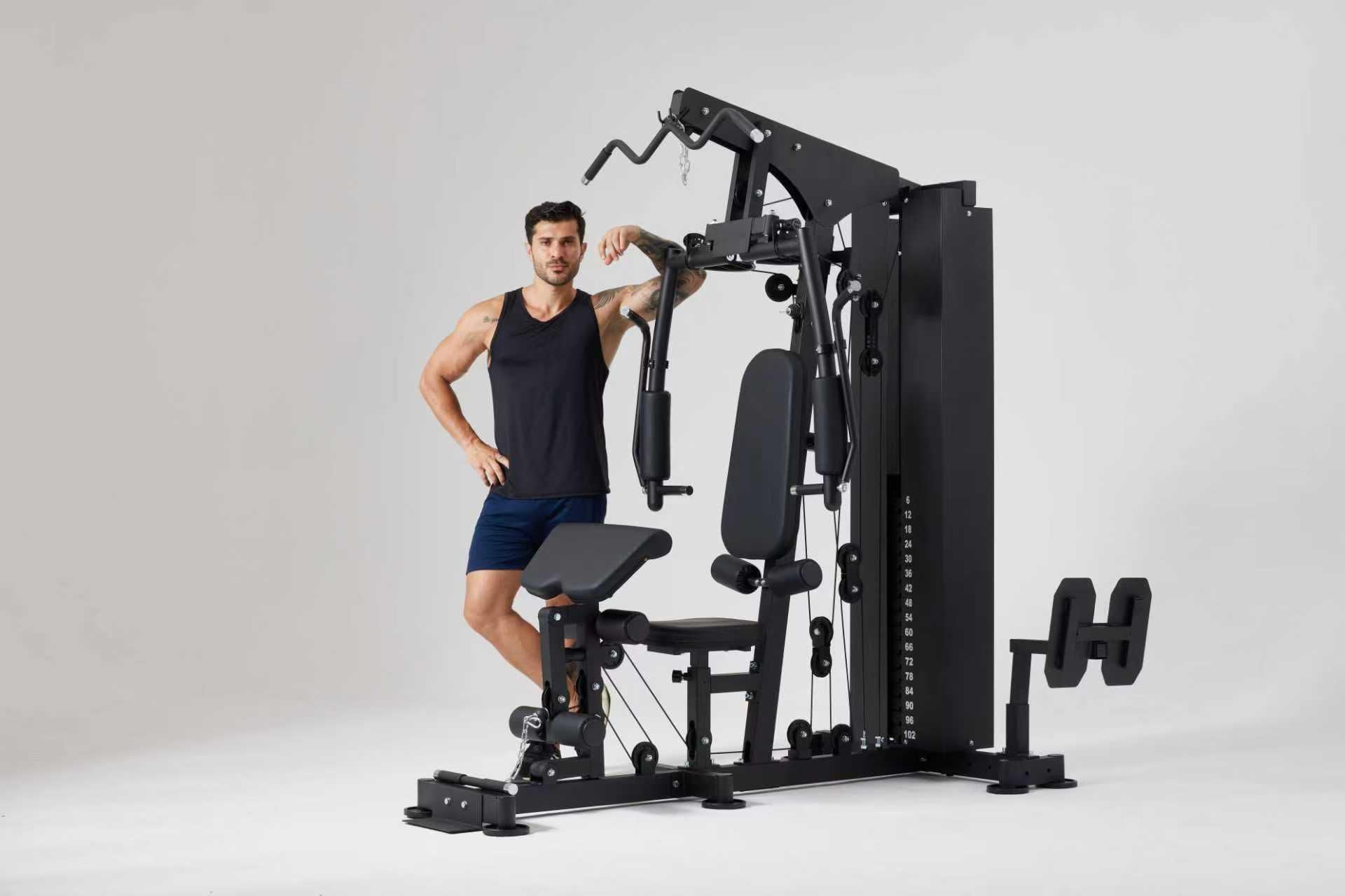 Stazione Multifunzione FD 6000 Plus - Palestra in Casa con Pacco Pesi 72kg, Carico Massimo 150kg - Macchina Fitness Professionale: Lat Tower, Leg Press, Chest Press - Home Gym Completa