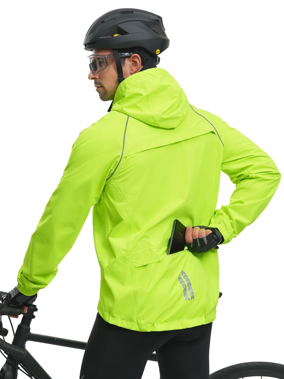 BERGRISAR Giacca Ciclismo e Running Antivento Impermeabile Leggera Uomo con Cappuccio, Antipioggia per Bici Mtb