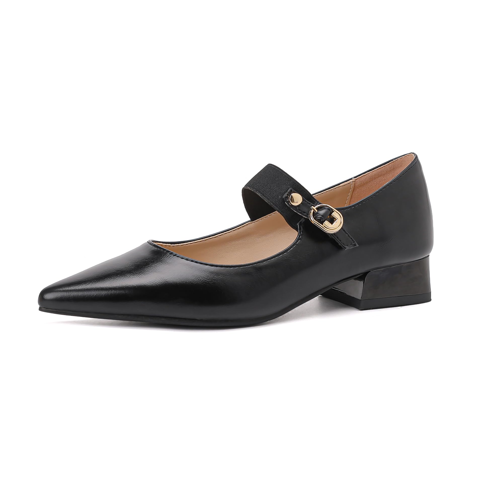 Lizoleor Zapatos Merceditas Mujer Tacon Ancho Puntiagudos Correa Tobillo