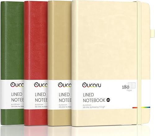 Miniatura 37 de Oucaru Cuaderno rayado, paquete de 4, 180 páginas, diarios A5 para escribir, papel grueso de 100 GSM, cuadernos pequeños diarios para mujeres y 4