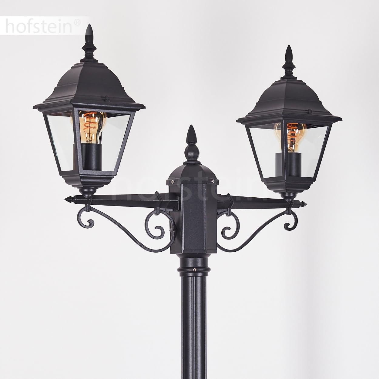 Lampa zewnętrzna drogi Hong Kong, lampa ścieżki z metalu/szkła w kolorze czarnym/przezroczystym, kandelabr o antycznym wyglądzie, wysokość maks. 220 cm, oświetlenie ogrodowe IP44, 2 x E27, bez żarówki