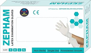 Zepham_ Latex Examination Disposable Powdered Non-Sterile Hand Gloves (White)- 50 Pieces (Medium) ,Pack of 1
