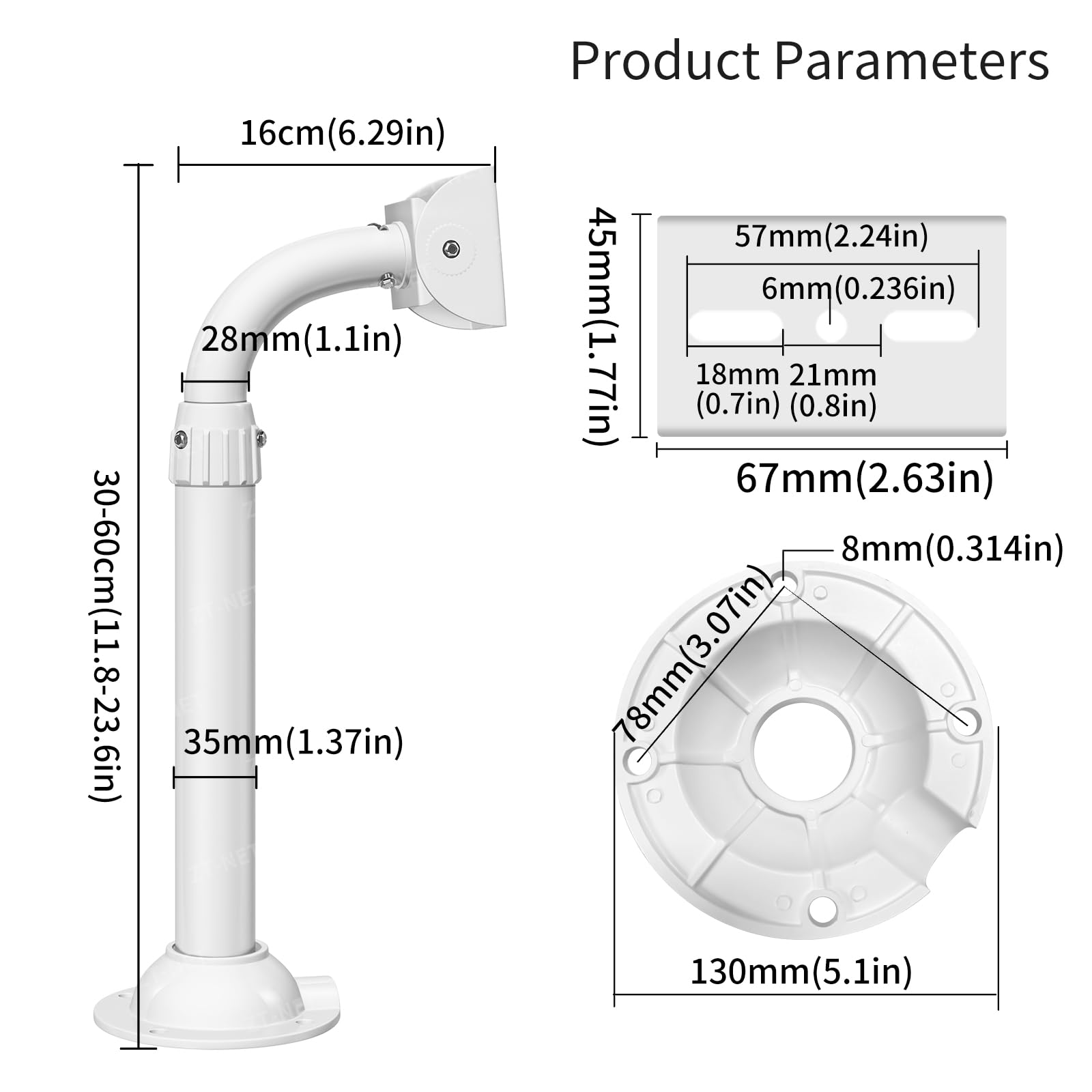 Support Mural Extensible en métal Solide pour caméras de Surveillance de sécurité, Support de Montage réglable de 30-60cm pour caméra de sécurité CCTV IP, Montage Mural et Plafond, J-Pole