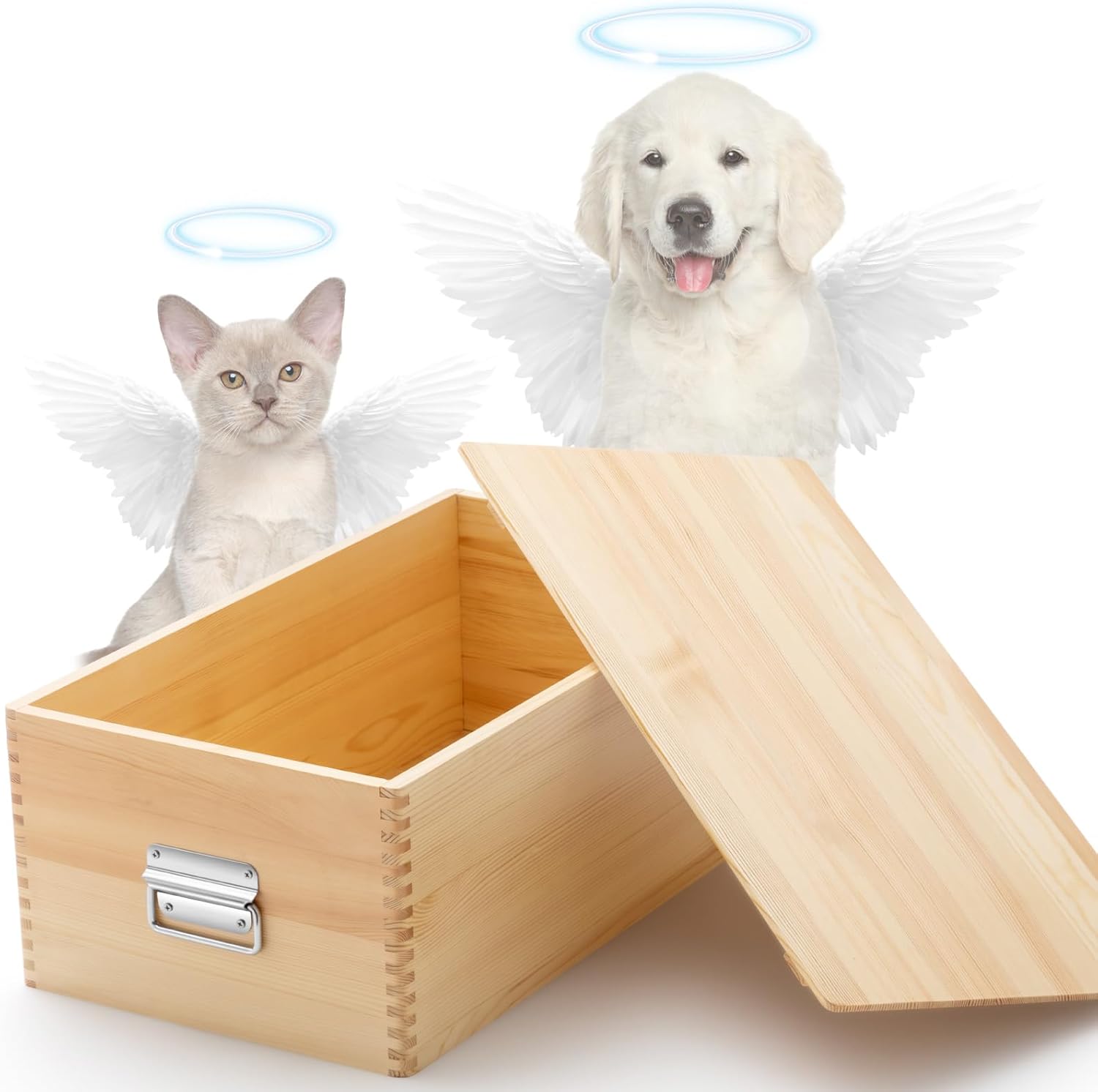 Maxdot Pet Casket for Dogs and Cats, Wooden Burial Pet Loss Coffin Furry Loss Gift for Animals Funeral, Handmade Natural Wood, Inner (24" L X 12.75" W X 8" H) 24" L X 13" W X 8" H