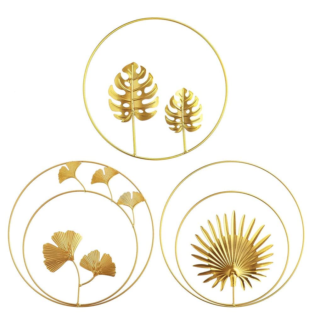 KASTWAVE Gold Wall Decor, 3Pcs Gold Metal Wall Art Decor, Gold Ginkgo, Maple, Monstera Leaf Wall Decor for Bedroom, Easy Installation Great for Bedroom Hanging Parts, Hotel Wall Decoration
