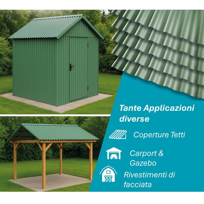 StormGuard Set da 10 lastre Ondulate in PVC – 90x200 cm Verde –- Pannello Tetto Impermeabile – Tetti di Verande, Carport