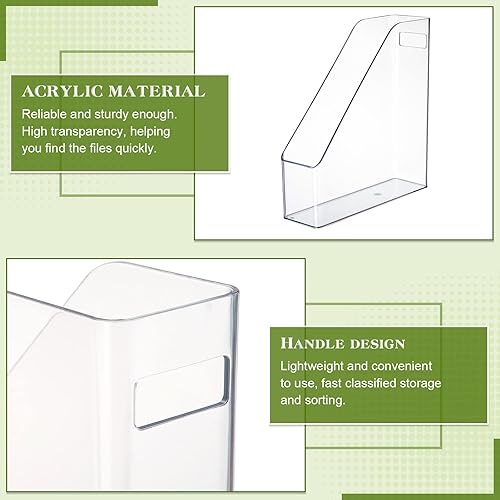 Miniatura 3 de 6 piezas de acrílico transparente para archivos organizador de escritorio de plástico con asa bastidor vertical organizador de almacenamiento de