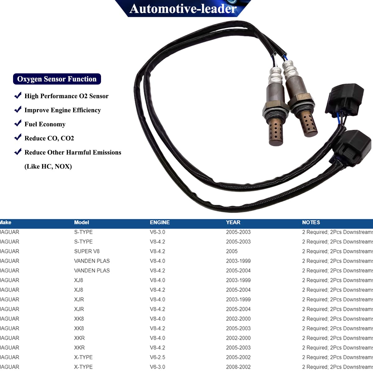 2Pcs 15626 15936 O2 Sensor Oxygen Sensor Downstream Left & Right Replacement for Jaguar X-Type XJ8 XJR XK8 XKR S-Type