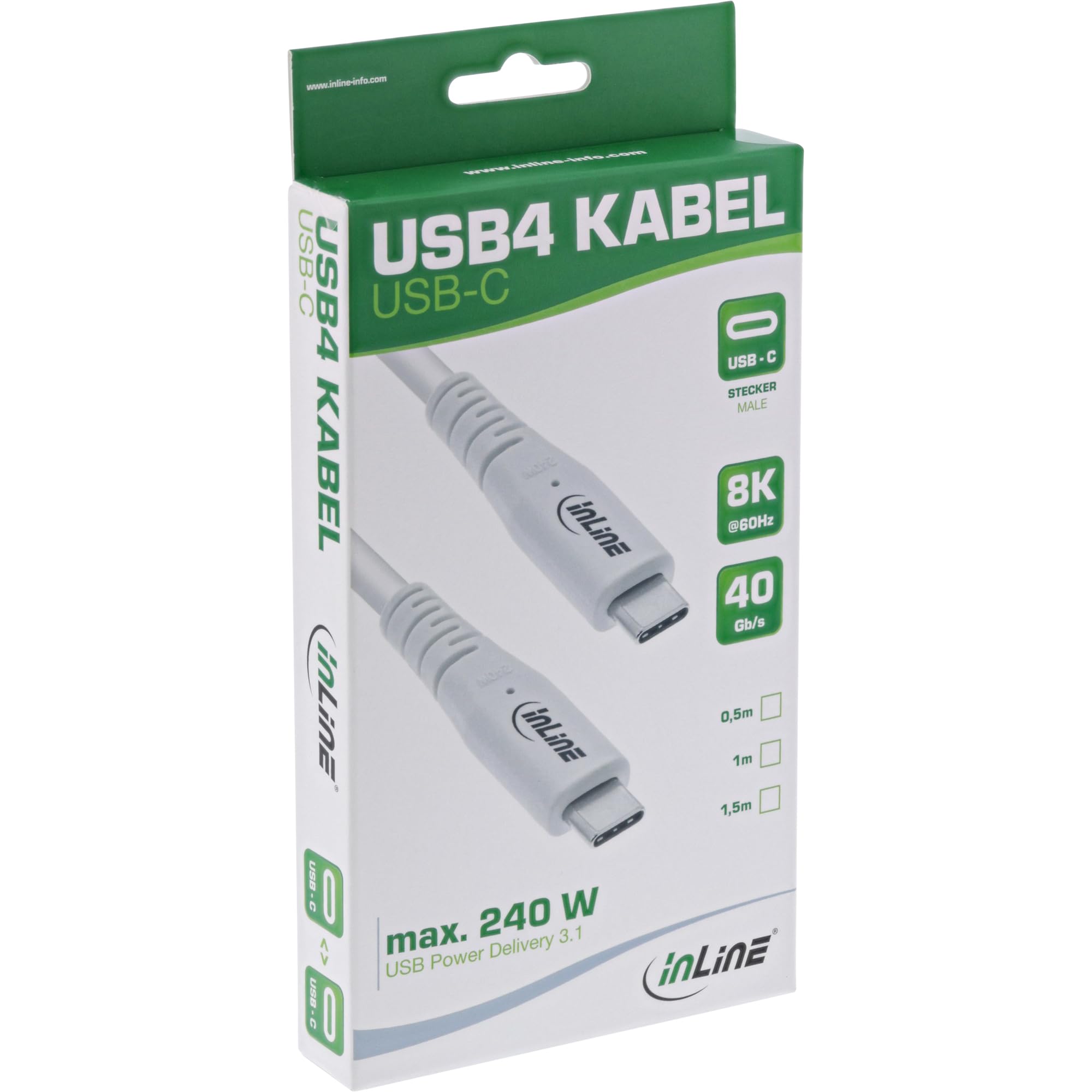 InLine USB4 Cable, 240W USB-C to USB-C Charging Cable, PD 3.1, 40 Gb/s, 8K@60Hz, Thunderbolt 3, for Screens Hard Drives - Image 2