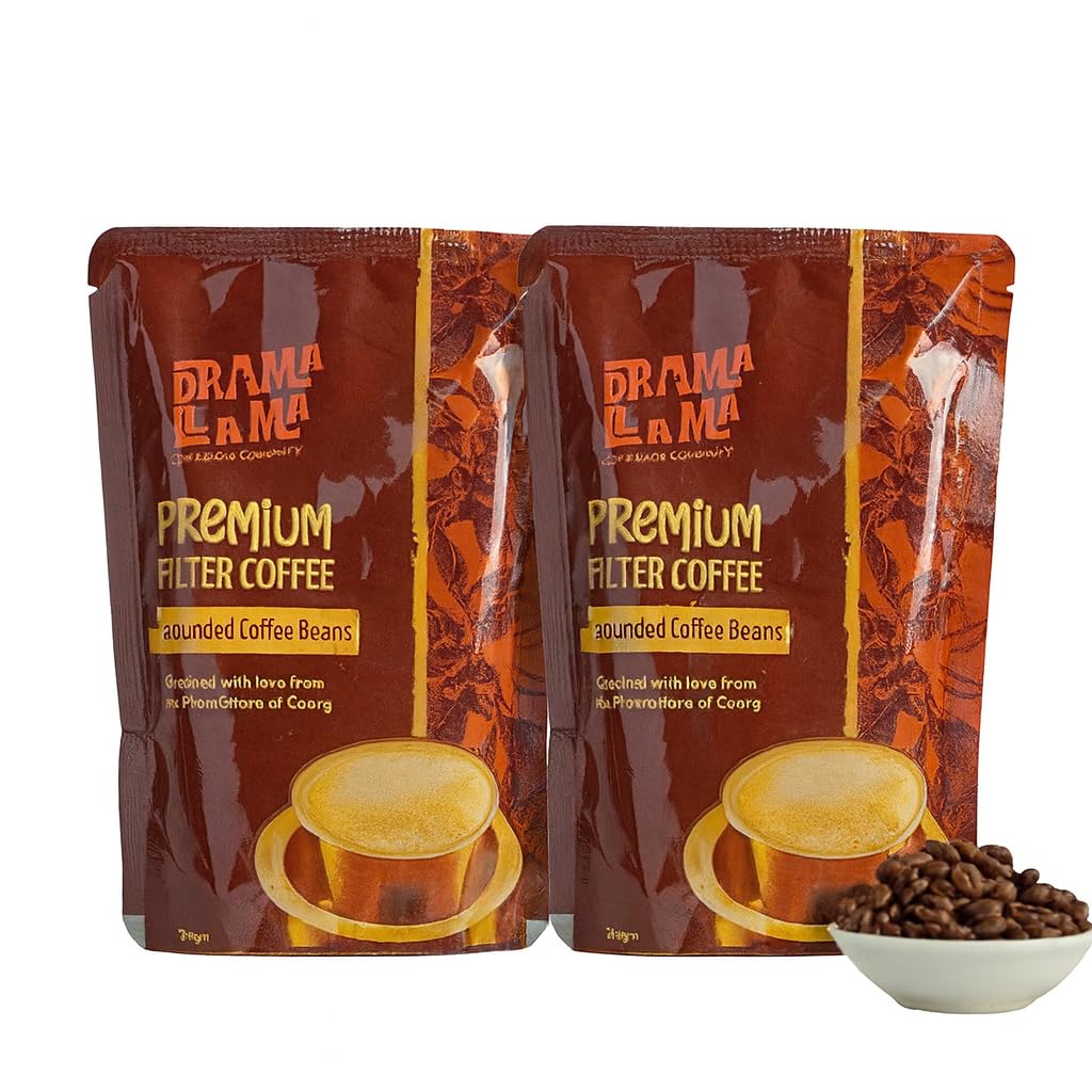 Drama Llama Premium Filter Coffee 250g (Pack Of 2) | 80% Arabica & Robusta Coffee + 20% Roasted Chicory | Blend with Smooth Body & Caramel Notes | Estate-Grown Beans | Traditional Taste, Modern Roast