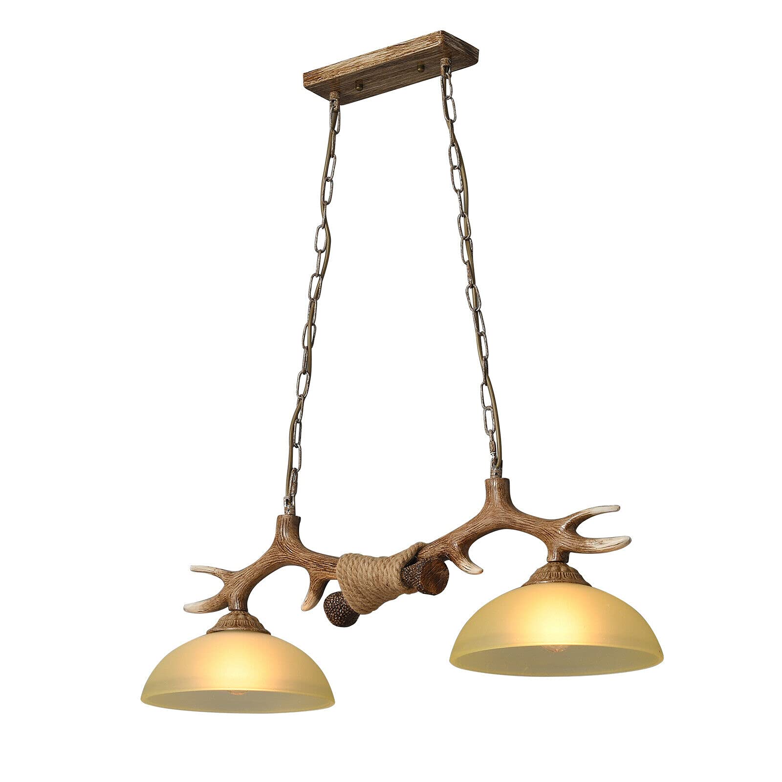 2 Lamp Antler Kitchen Island Chandelier E27 Chandelier Height Adjustable Double Antique Ceiling Lamp Restaurant Decoration Island Lamp Retro Antler Hanging Light