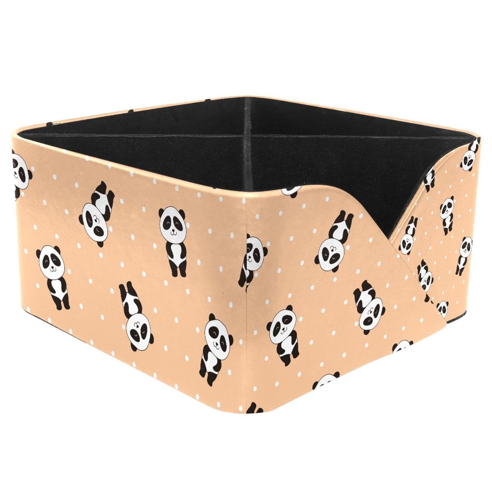 KengjuTesu Kawaii Cute Panda Star Yellow Pattern Desktop Organizer Pen Holder, Rectangular Pencil Cup for Office, Study and Makeup Stations