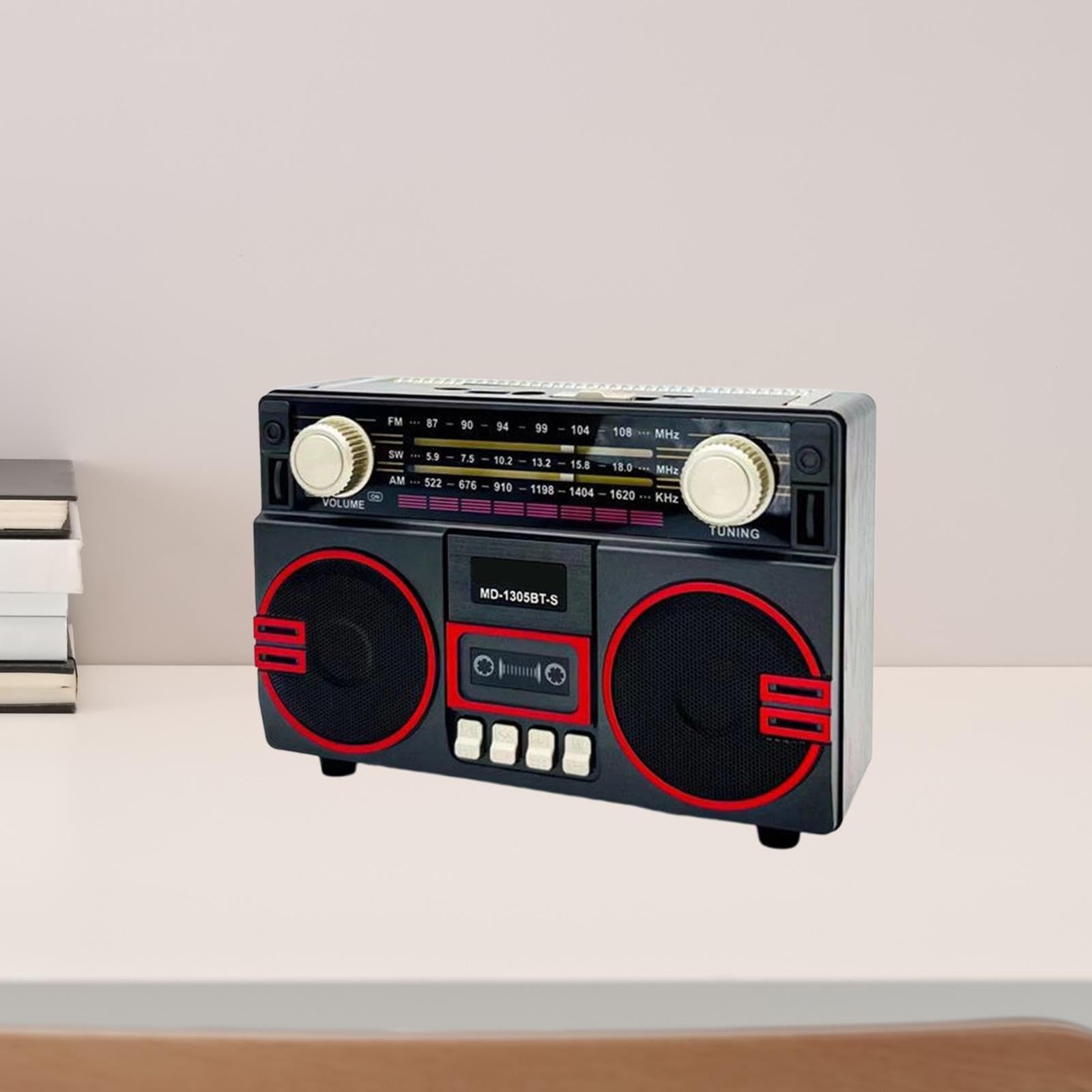 Radio AM/SW portátil con altavoz en diseño vintage, ligera e ideal para mujeres, hombres, padres y personas mayores, negro y rojo