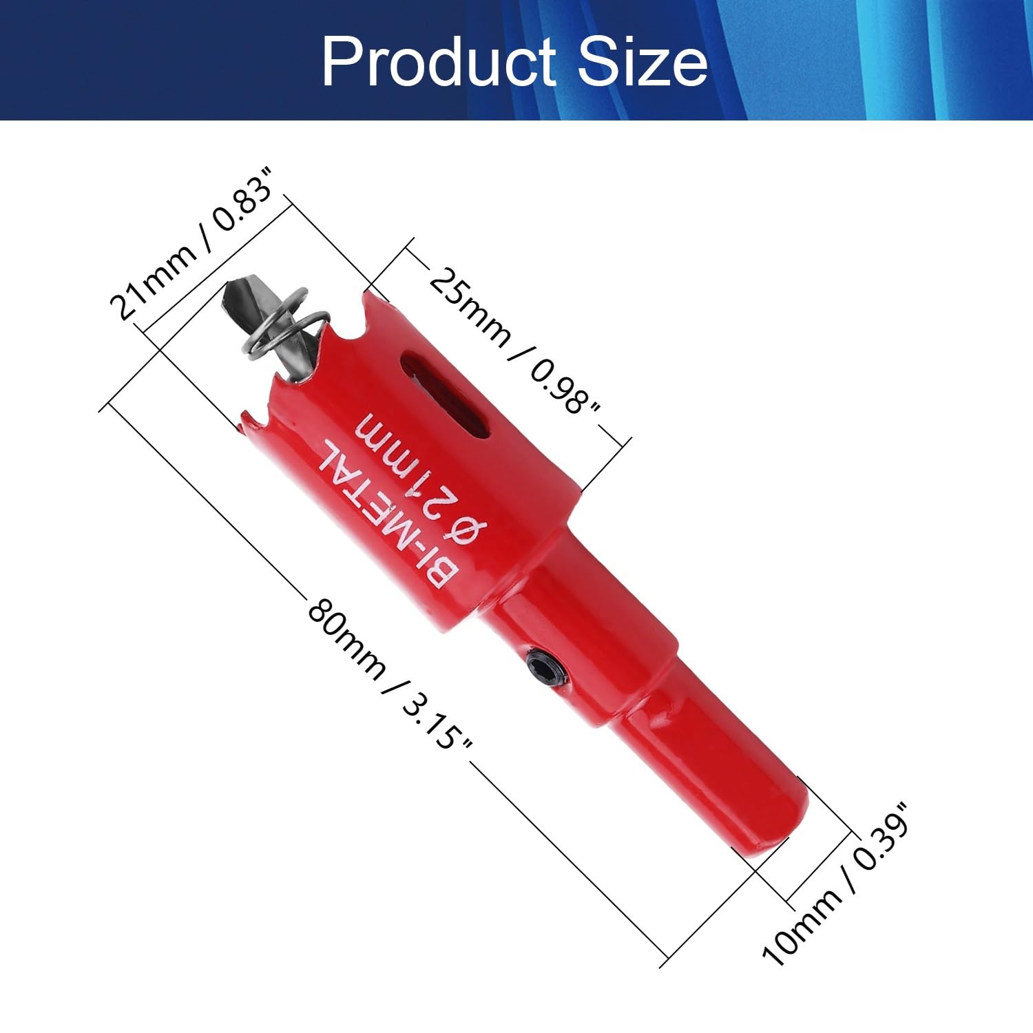 Jutagoss 0.83 Inch / 21mm Bi-Metal Hole Saw, 0.98 inch / 25mm Cutting Depth HSS Hole Cutter with 10mm Dia Triangular Handle, Drilling Tool for Drilling Aluminum Panel, Wood, Plastic Board, Red 2Pcs