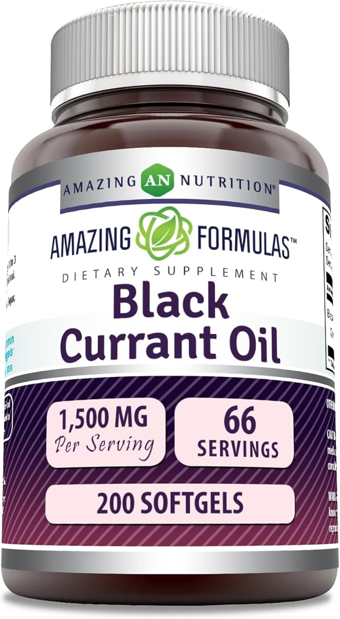 Amazing Formulas Black Currant Oil 1500 Mg Per Serving | Softgels | with GLA (Gamma-Linolenic Acid) | Non-GMO | Gluten Free (1 Pack, 200 Count)